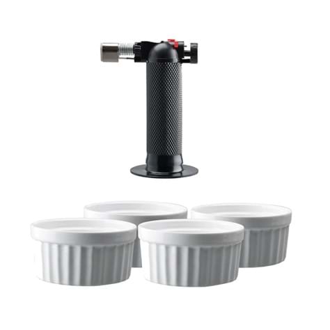 Fire brylebrännare med suffleskålar